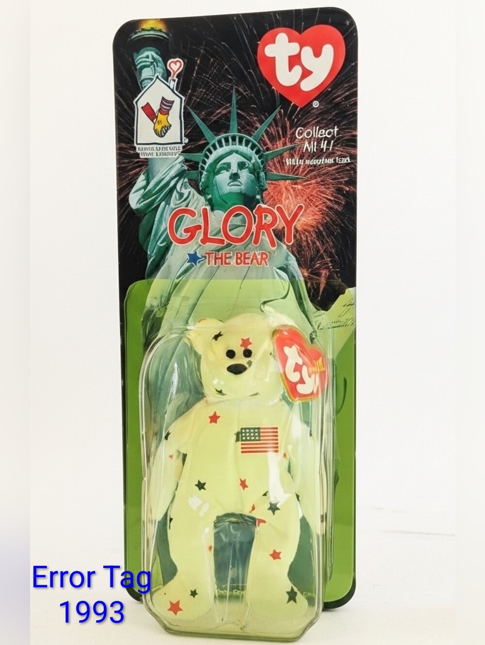 Ty Glory The Bear.With Rare 1993 Mistake, New In Original Box